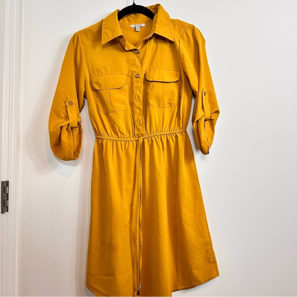 Mustard Yellow Button-Up Shirt Dress